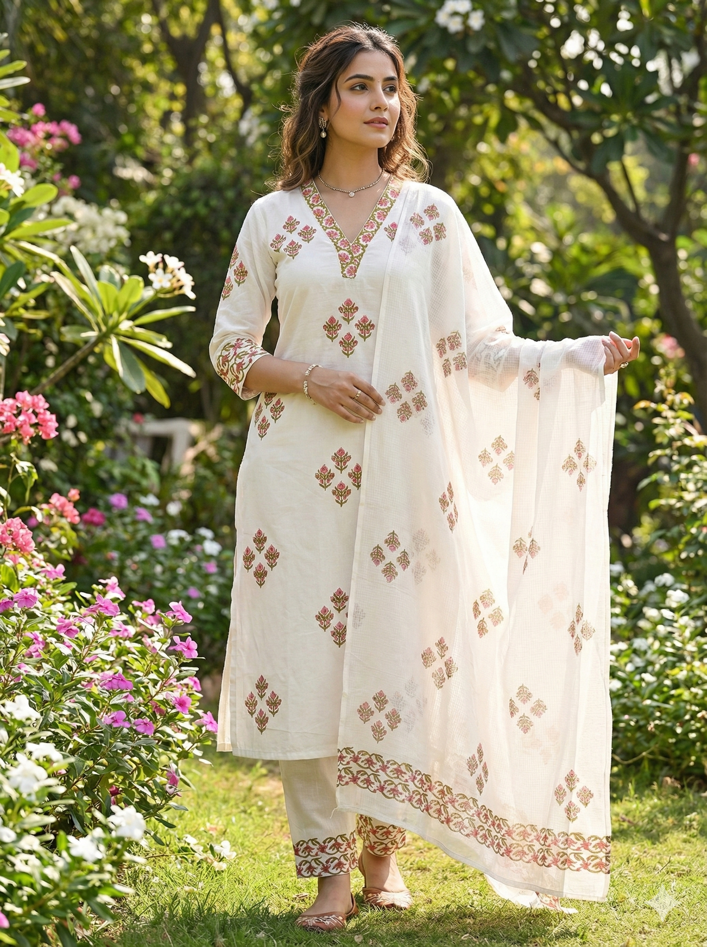 Hanblock three piece dupatta set