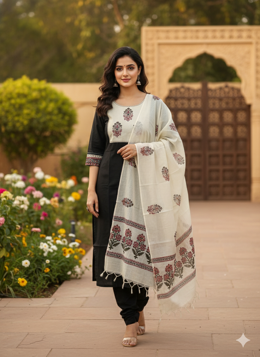 cotton three piece dupatta set