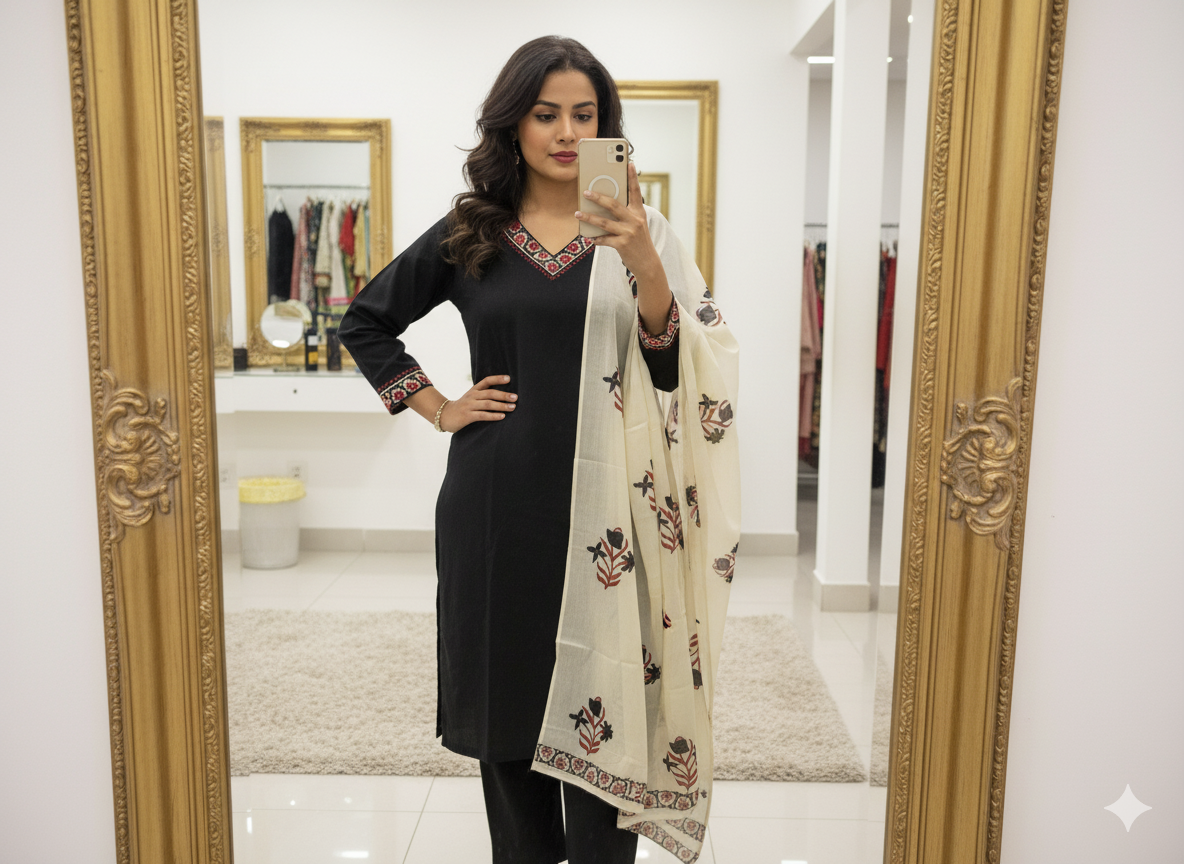 cotton three piece dupatta set