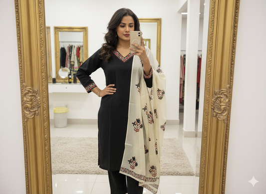 cotton three piece dupatta set