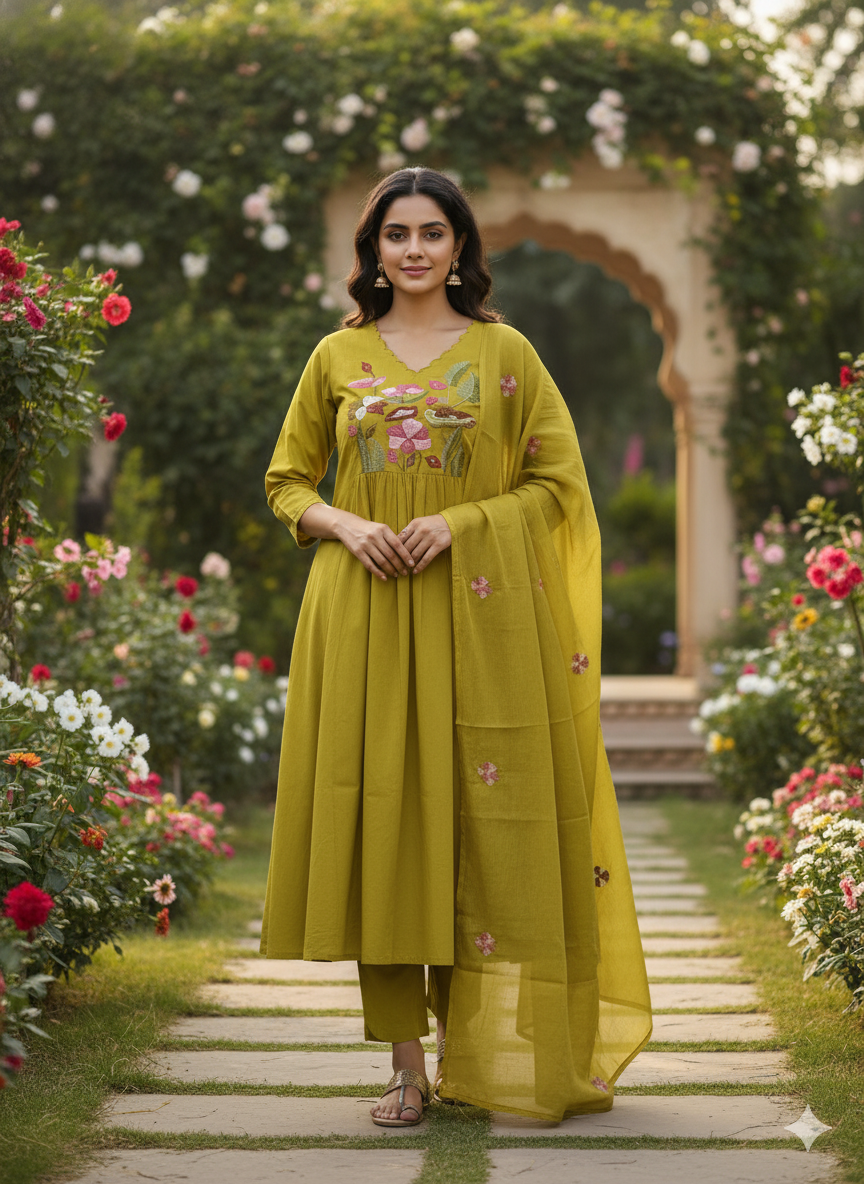 cotton three piece dupatta set