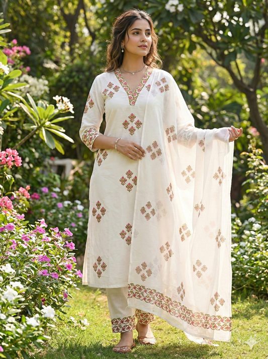 Hanblock three piece dupatta set